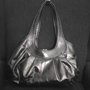 Coach Ergo Black Leather Pleated Frame Kisslock Black Satchel